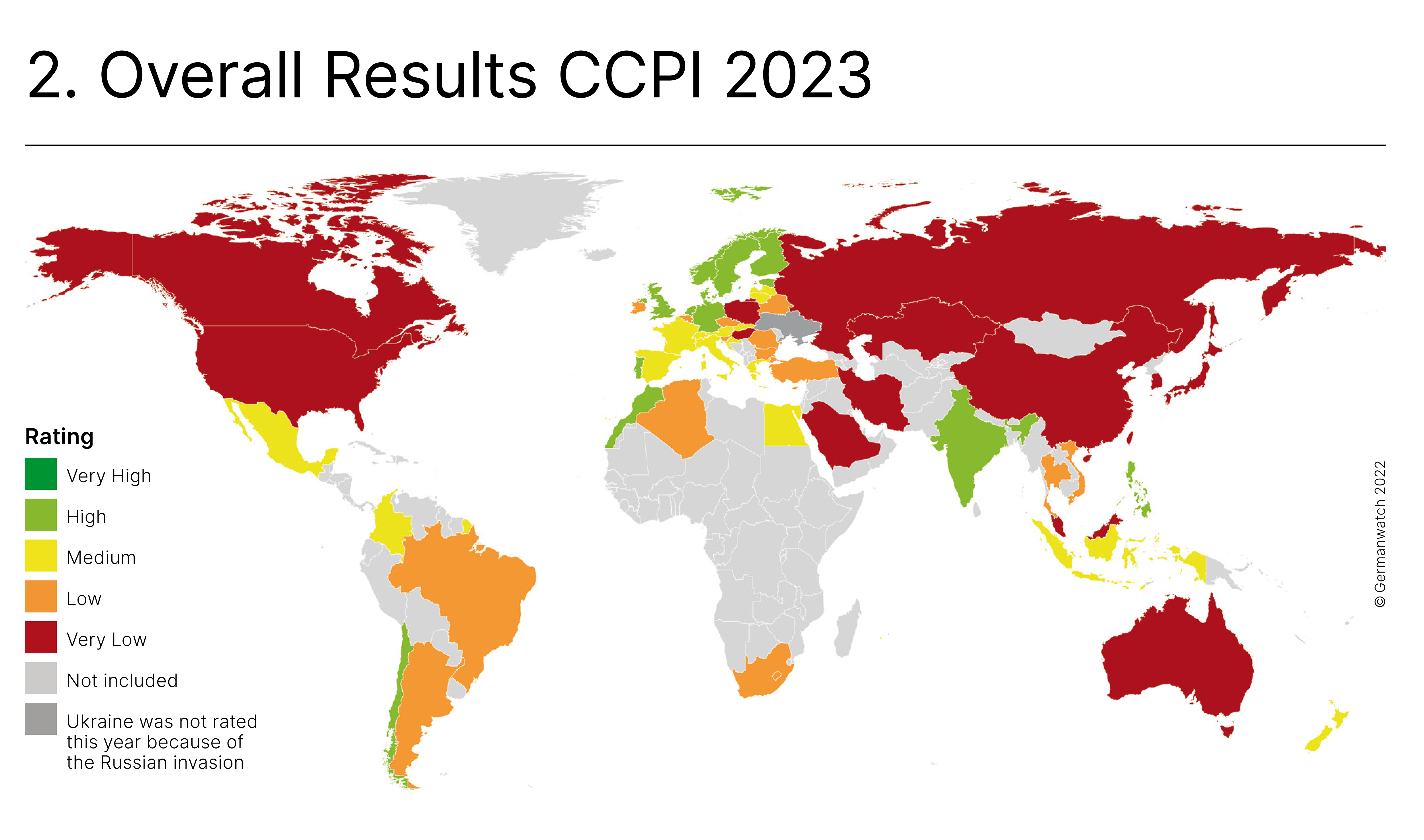 World map with CCPI ratings for countries