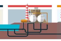 The graphic is a simply illustration of the gas supply from extraction, refining, transportation and end use