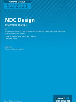 report cover, blue cover with white title "NDC Design - Systematic Analysis"